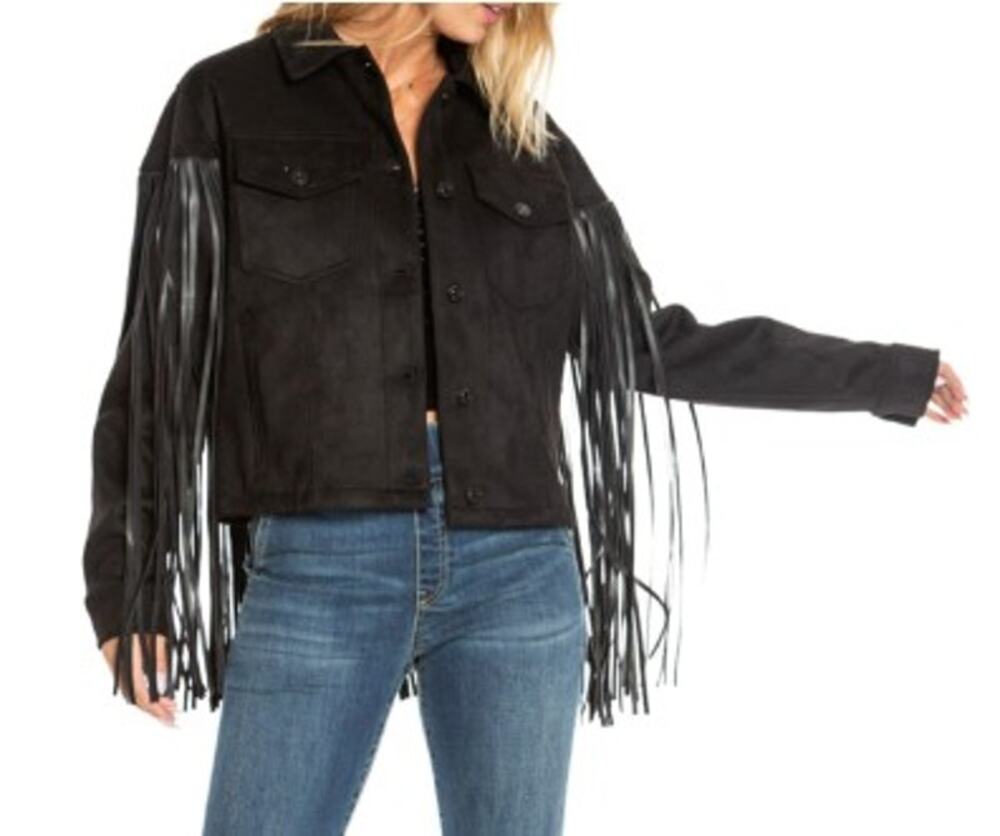 Juicy Couture Women's Small Jacket Black Fringed Trucker Faux Suede NWT CG7